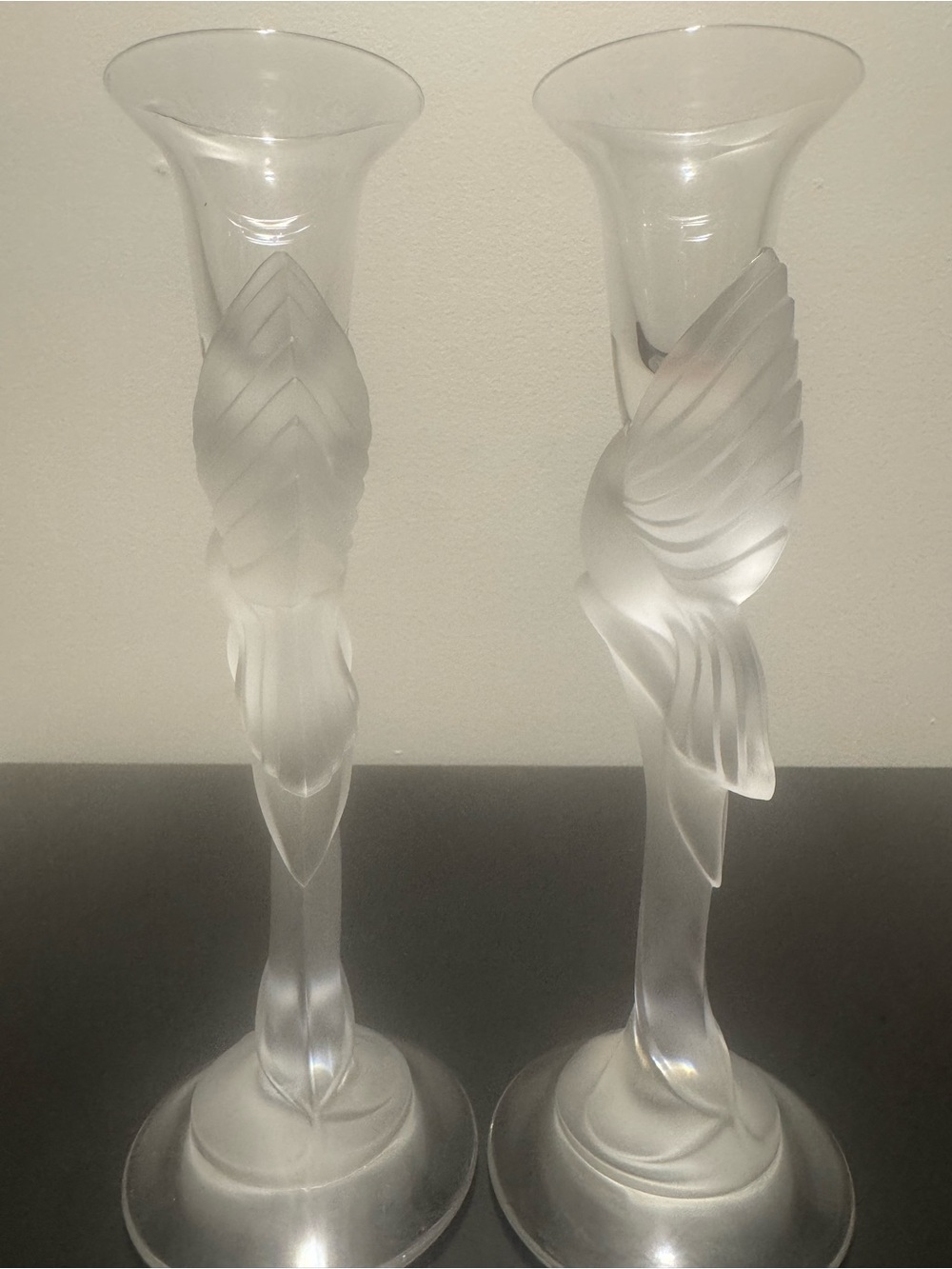 Igor Carl Faberge Snow Dove Crystal Candlesticks Pair Signed France 9” - Picture 2 of 6